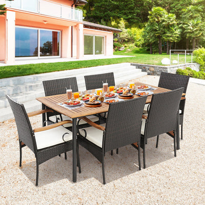 7 Pieces Outdoor Dining Table Set All-Weather Patio Bar Furniture Set with Umbrella Hole and Cushion
