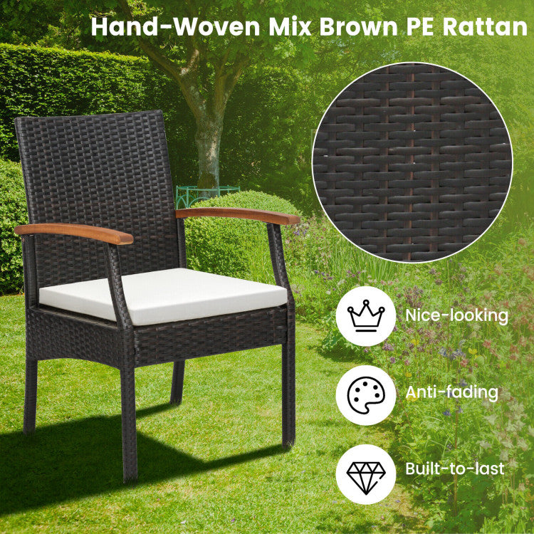 7 Pieces Patio Rattan Dining Table Sets Outdoor Conversation Bar Set with Umbrella Hole and Detachable Cushions