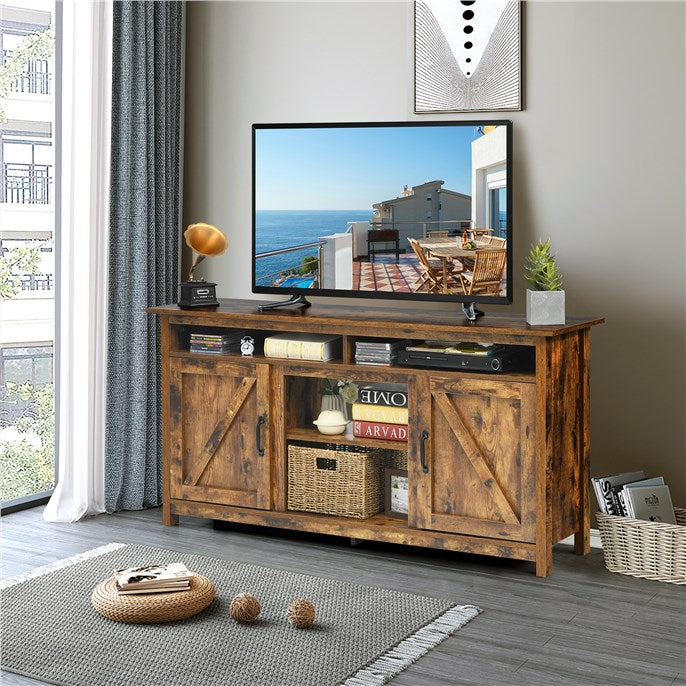 58 Inch Industrial Fireplace TV Stand Entertainment Console Tabletop with Detachable Shelf and Cabinet