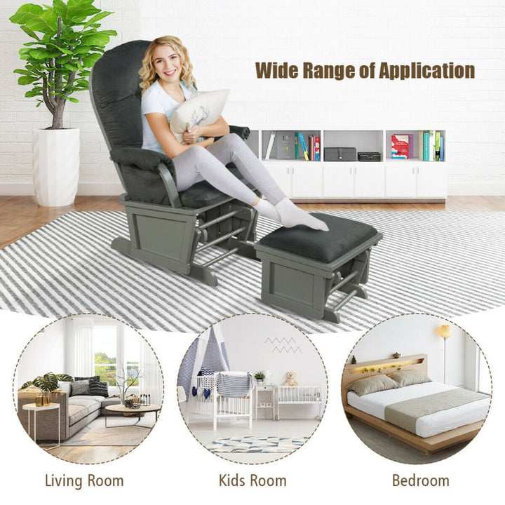 Wood Baby Glider and Ottoman Cushion Set with Padded Armrests for Nursing
