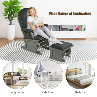 Wood Baby Glider and Ottoman Cushion Set with Padded Armrests for Nursing