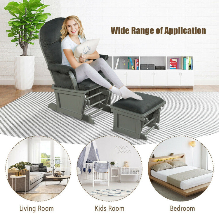 Wood Baby Glider and Ottoman Cushion Set with Padded Armrests for Nursing