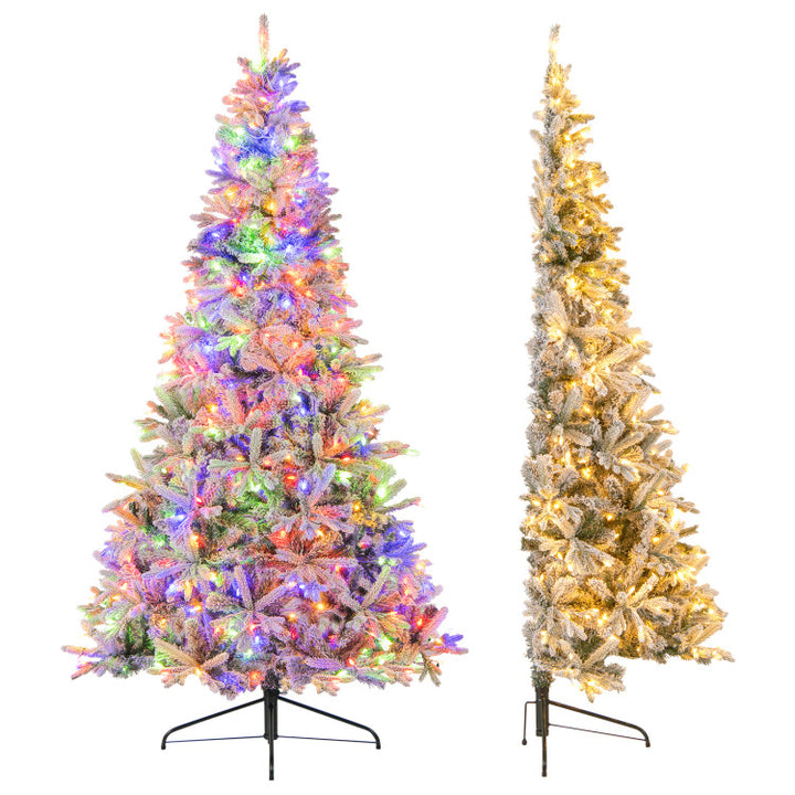7 Feet Half Artificial Christmas Tree with 852 PE &amp; PVC Branch Tips and 9 Modes