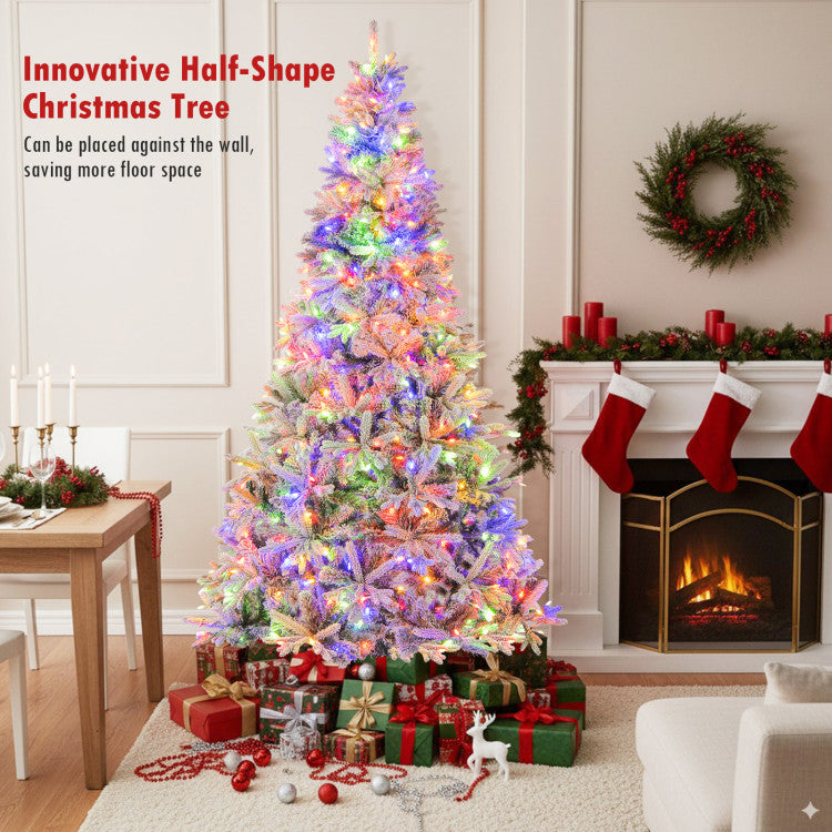 7 Feet Half Artificial Christmas Tree with 852 PE &amp; PVC Branch Tips and 9 Modes