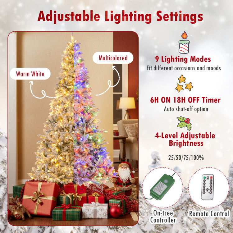7 Feet Half Artificial Christmas Tree with 852 PE &amp; PVC Branch Tips and 9 Modes