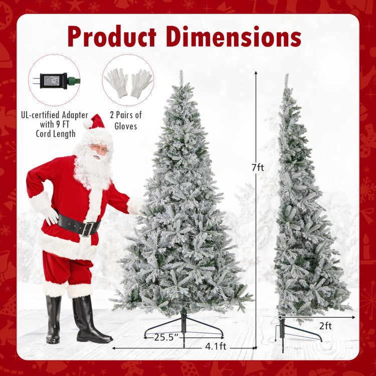 7 Feet Half Artificial Christmas Tree with 852 PE &amp; PVC Branch Tips and 9 Modes