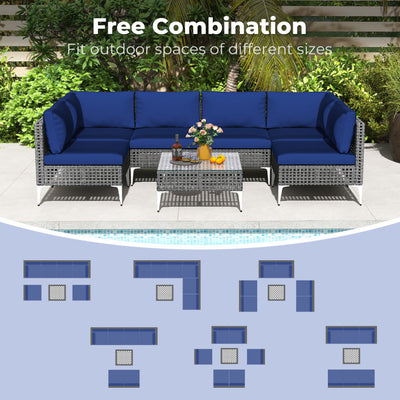 7 Piece Outdoor Furniture Set Wicker Chairs with Tempered Glass Coffee Table