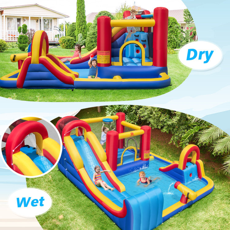 7 in 1 Outdoor Giant Inflatable Bounce House Water Slides with 950W Blower and Splash Pools