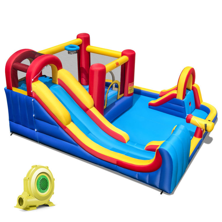 7 in 1 Outdoor Giant Inflatable Bounce House Water Slides with 950W Blower and Splash Pools