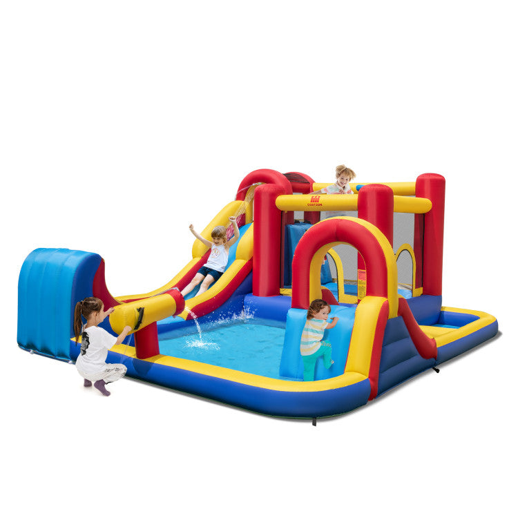 7 in 1 Outdoor Giant Inflatable Bounce House Water Slides with 950W Blower and Splash Pools