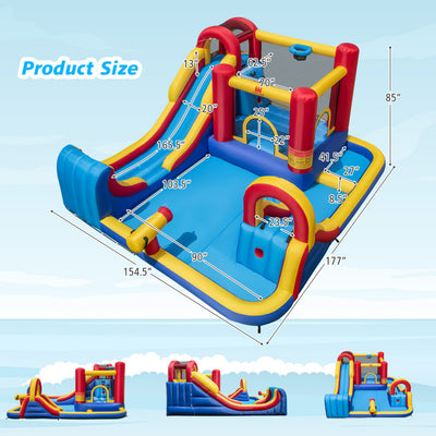 7 in 1 Outdoor Giant Inflatable Bounce House Water Slides with 950W Blower and Splash Pools