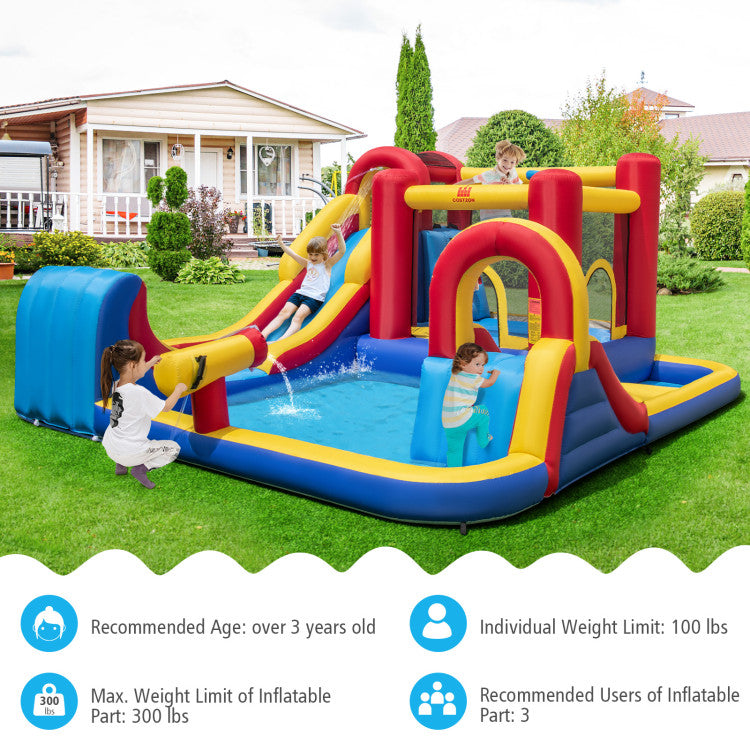 7 in 1 Outdoor Giant Inflatable Bounce House Water Slides with 950W Blower and Splash Pools