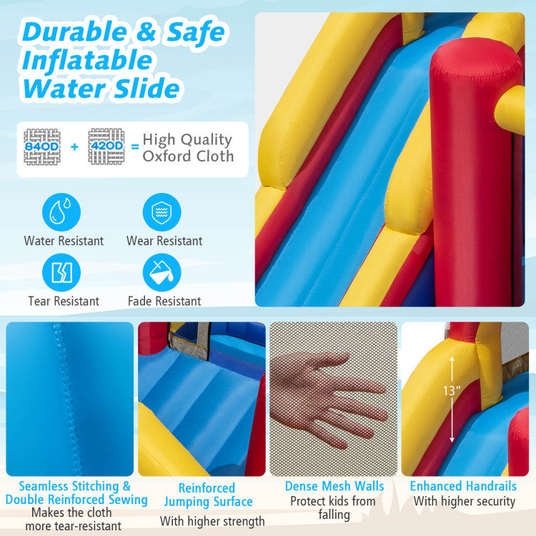 7 in 1 Outdoor Giant Inflatable Bounce House Water Slides with 950W Blower and Splash Pools