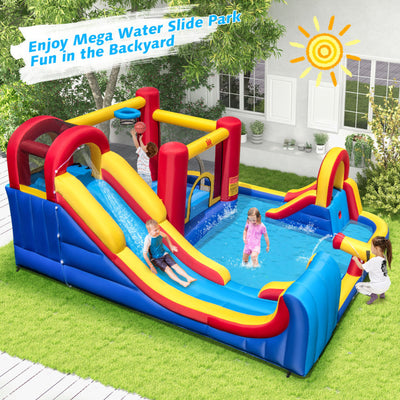 7 in 1 Outdoor Giant Inflatable Bounce House Water Slides with 950W Blower and Splash Pools