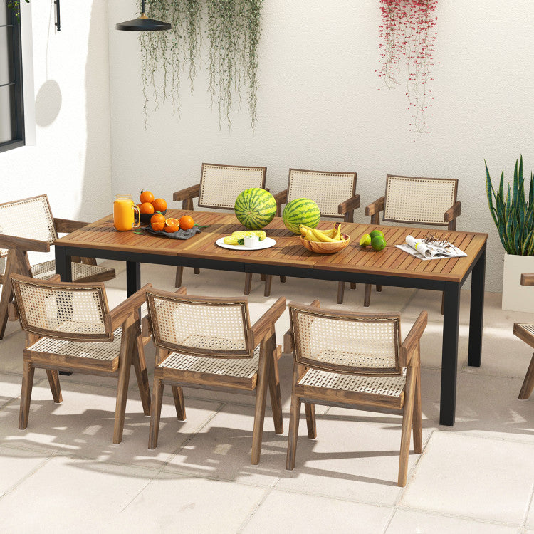 8-Person Outdoor Dining Table 79 Inch Acacia Wood Patio Table with Umbrella Hole and Adjustable Foot Pad