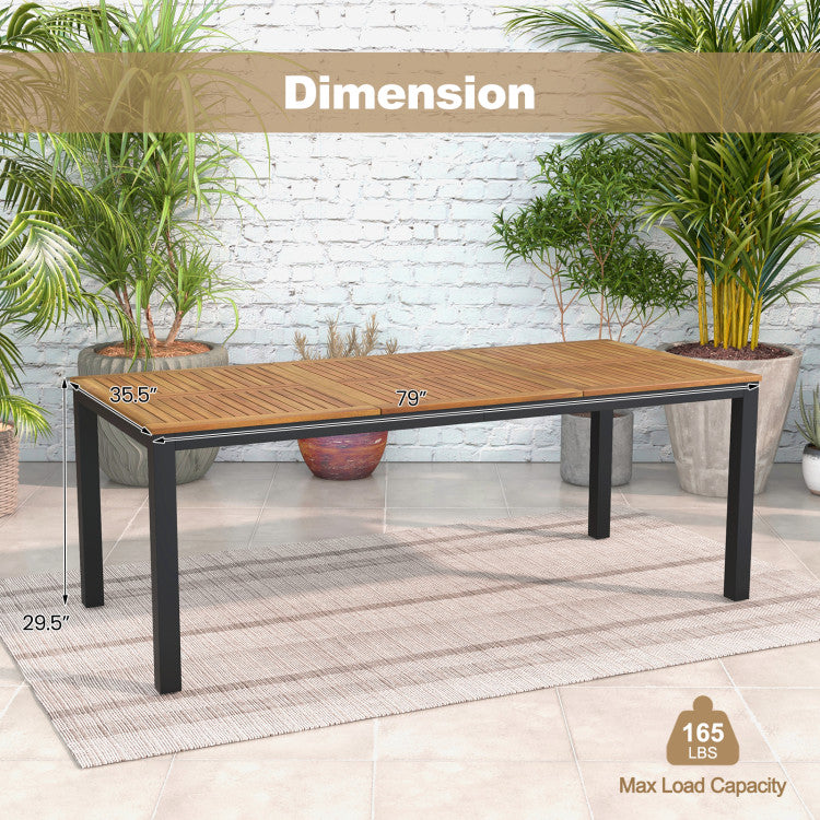 8-Person Outdoor Dining Table 79 Inch Acacia Wood Patio Table with Umbrella Hole and Adjustable Foot Pad