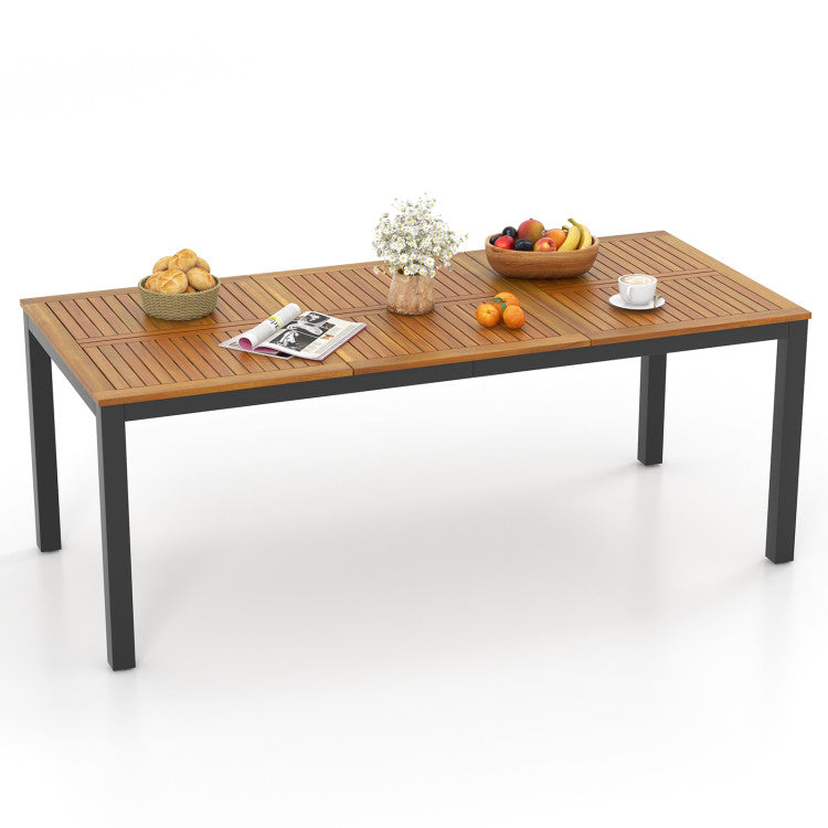 8-Person Outdoor Dining Table 79 Inch Acacia Wood Patio Table with Umbrella Hole and Adjustable Foot Pad