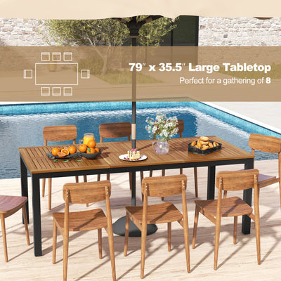 8-Person Outdoor Dining Table 79 Inch Acacia Wood Patio Table with Umbrella Hole and Adjustable Foot Pad