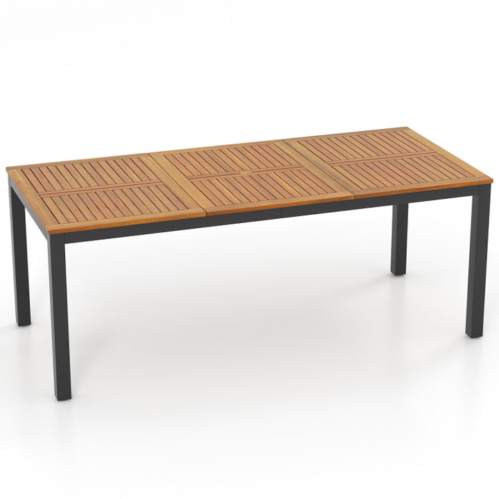 8-Person Outdoor Dining Table 79 Inch Acacia Wood Patio Table with Umbrella Hole and Adjustable Foot Pad