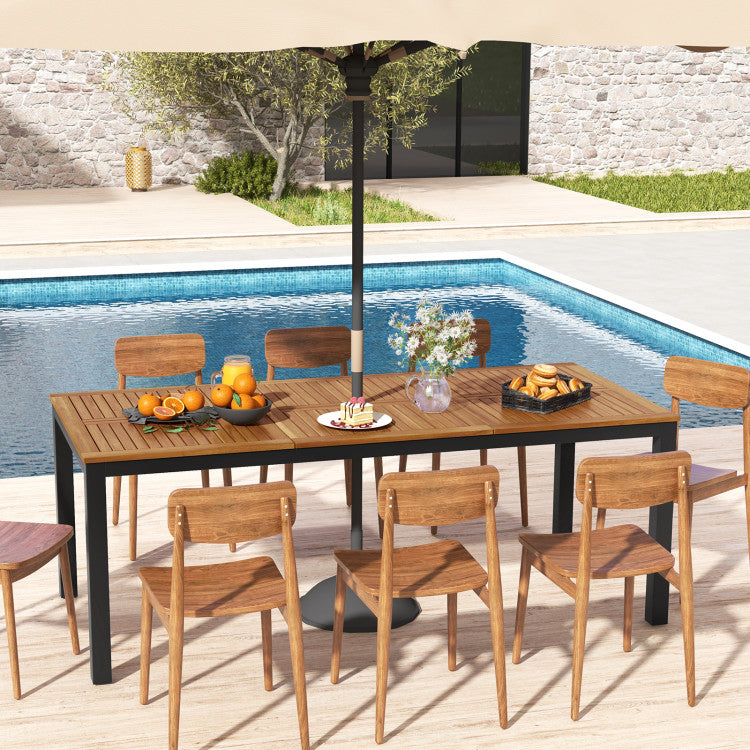 8-Person Outdoor Dining Table 79 Inch Acacia Wood Patio Table with Umbrella Hole and Adjustable Foot Pad