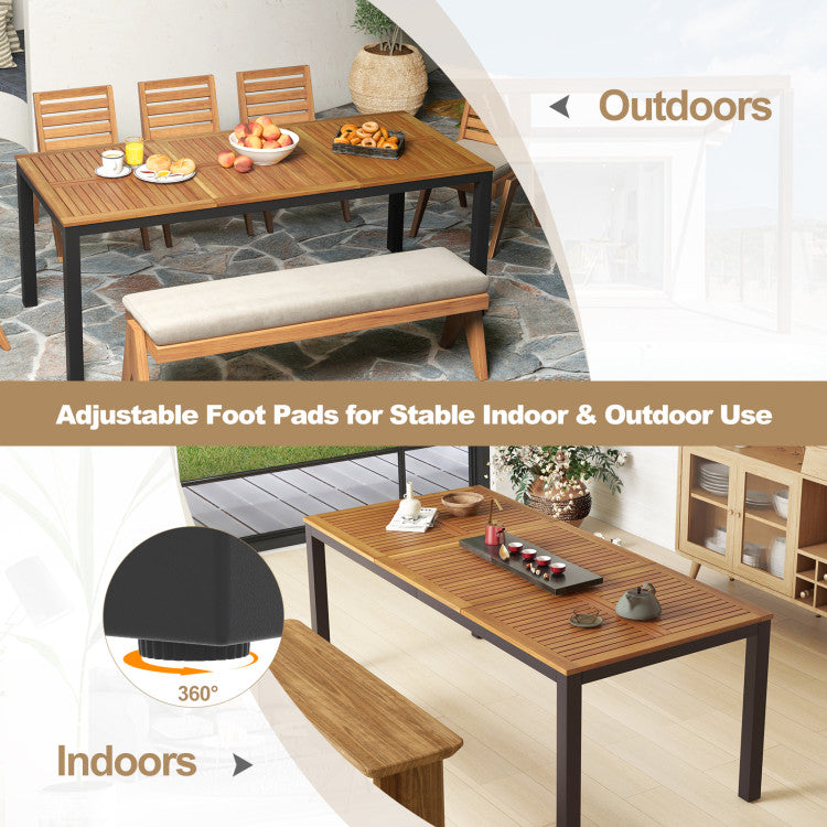 8-Person Outdoor Dining Table 79 Inch Acacia Wood Patio Table with Umbrella Hole and Adjustable Foot Pad