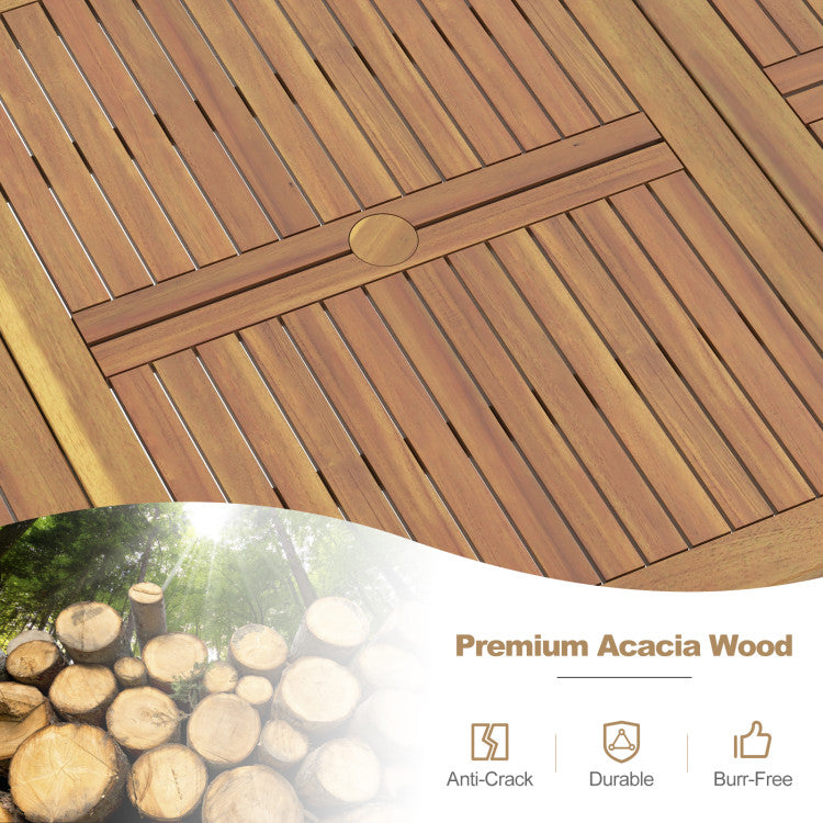 8-Person Outdoor Dining Table 79 Inch Acacia Wood Patio Table with Umbrella Hole and Adjustable Foot Pad