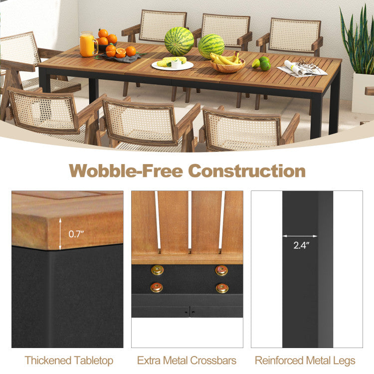 8-Person Outdoor Dining Table 79 Inch Acacia Wood Patio Table with Umbrella Hole and Adjustable Foot Pad