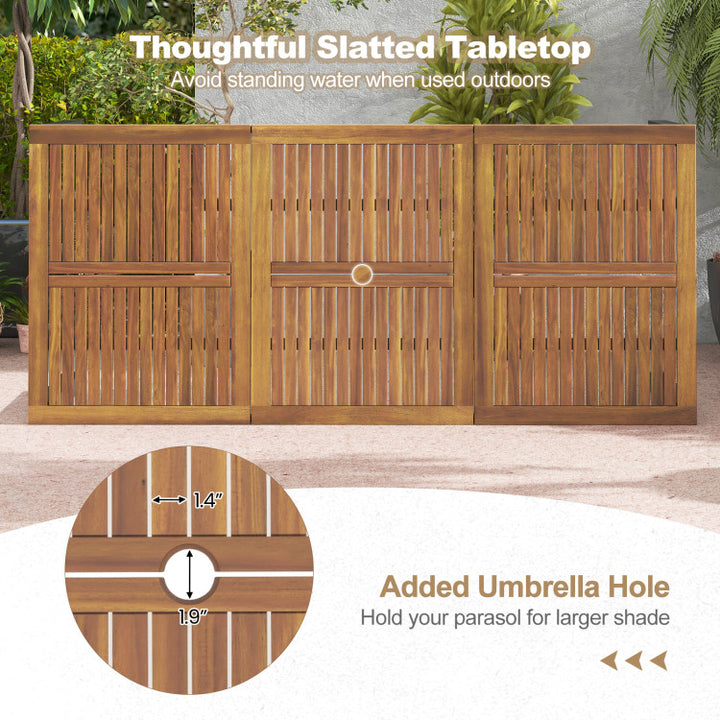 8-Person Outdoor Dining Table 79 Inch Acacia Wood Patio Table with Umbrella Hole and Adjustable Foot Pad