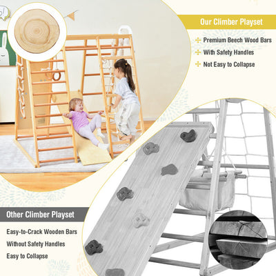 8-in-1 Indoor Jungle Gym Set Kids Wooden Climbing Toys Playset with Slide and Monkey Bars