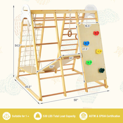 8-in-1 Indoor Jungle Gym Set Kids Wooden Climbing Toys Playset with Slide and Monkey Bars