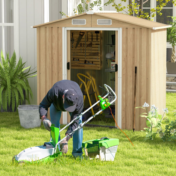 8.5x6.5FT Outdoor Weather Resistant Storage Shed Metal Ventilated Shelter with Lockable Door and Built-in Ramp