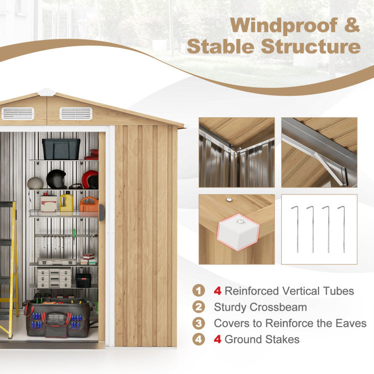 8.5x6.5FT Outdoor Weather Resistant Storage Shed Metal Ventilated Shelter with Lockable Door and Built-in Ramp