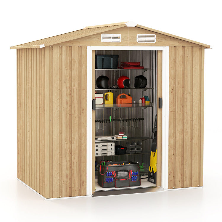 8.5x6.5FT Outdoor Weather Resistant Storage Shed Metal Ventilated Shelter with Lockable Door and Built-in Ramp