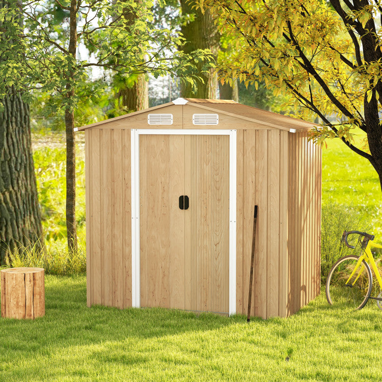 8.5x6.5FT Outdoor Weather Resistant Storage Shed Metal Ventilated Shelter with Lockable Door and Built-in Ramp