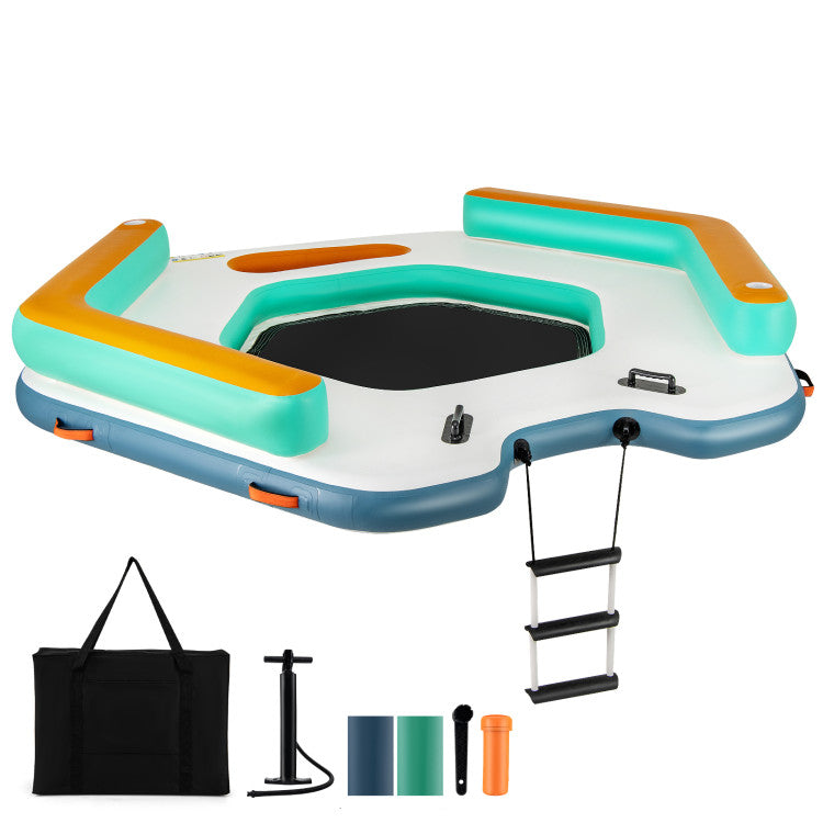 8.7FT x 8.7FT Inflatable Floating Dock Water Mat Floating Platform Island Raft with Detachable Ladder and Carry Bag