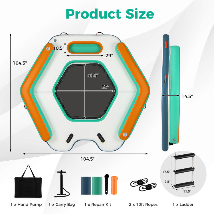 8.7FT x 8.7FT Inflatable Floating Dock Water Mat Floating Platform Island Raft with Detachable Ladder and Carry Bag