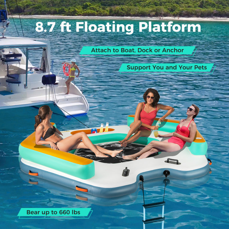 8.7FT x 8.7FT Inflatable Floating Dock Water Mat Floating Platform Island Raft with Detachable Ladder and Carry Bag