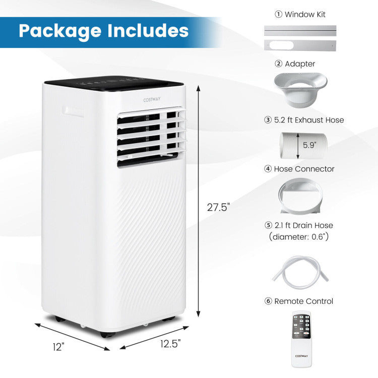 8000BTU Portable Air Conditioner 4-IN-1 Air Cooler & Dehumidifier with Remote Control and 24H Timer for Home & Office