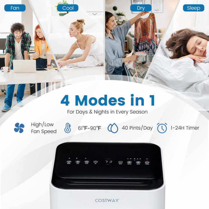 8000BTU Portable Air Conditioner 4-IN-1 Air Cooler &amp; Dehumidifier with Remote Control and 24H Timer for Home &amp; Office