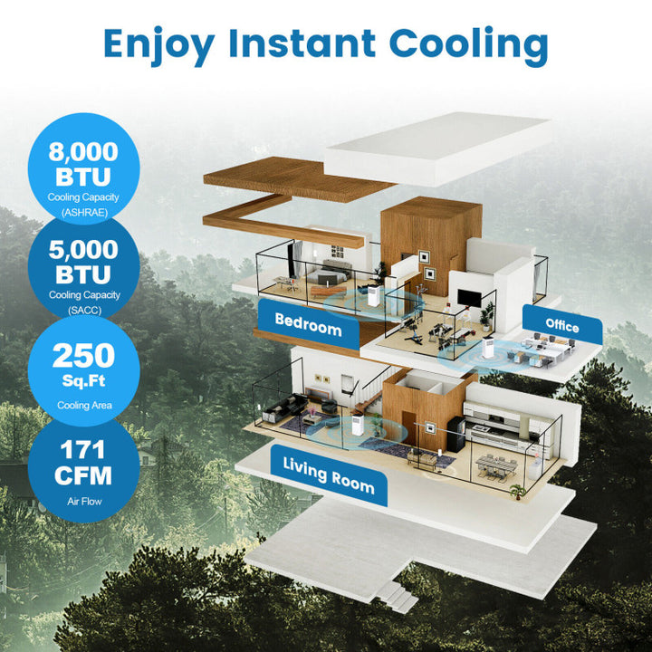 8000BTU Portable Air Conditioner 4-IN-1 Air Cooler &amp; Dehumidifier with Remote Control and 24H Timer for Home &amp; Office