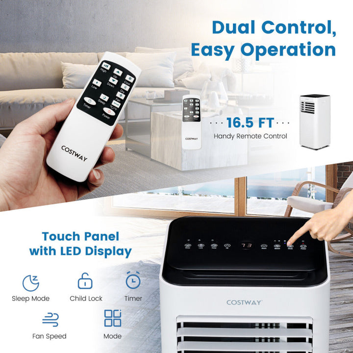 8000BTU Portable Air Conditioner 4-IN-1 Air Cooler &amp; Dehumidifier with Remote Control and 24H Timer for Home &amp; Office