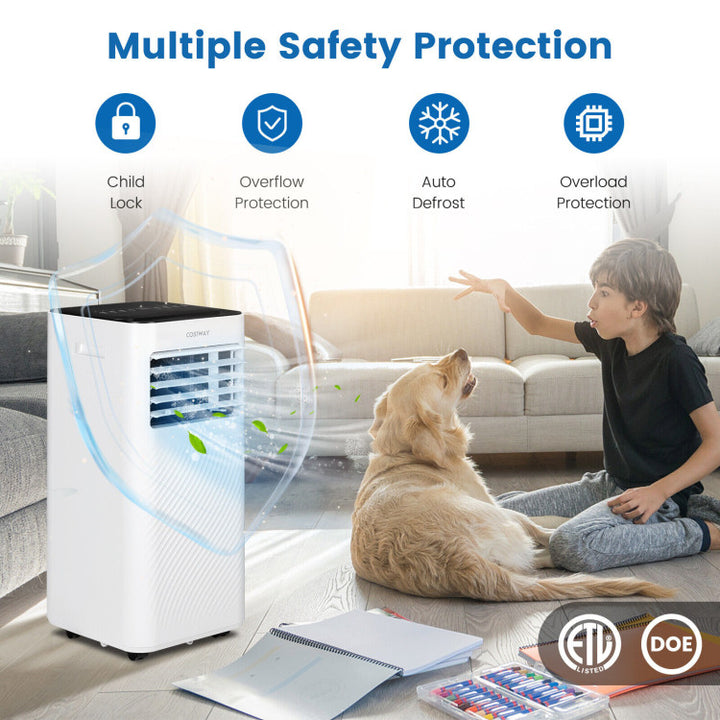 8000BTU Portable Air Conditioner 4-IN-1 Air Cooler &amp; Dehumidifier with Remote Control and 24H Timer for Home &amp; Office