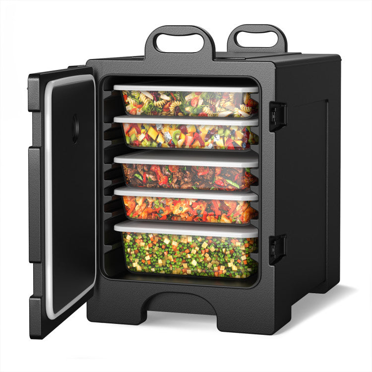 81 Quart Insulated Food Pan Carrier Stainless Steel Front Loading Food Warmer with Handles and Double Buckles for Restaurant Canteen