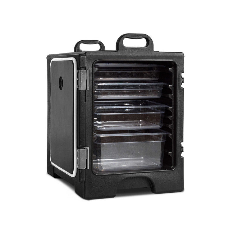 81 Quart Insulated Food Pan Carrier Stainless Steel Front Loading Food Warmer with Handles and Double Buckles for Restaurant Canteen