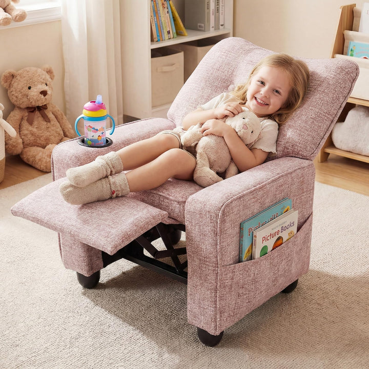 Kids Recliner, Toddler Lounge Chair with Adjustable Backrest Footrest Side Pockets Cup Holder 90 lbs Load