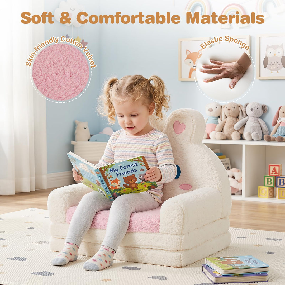 Convertible 2-in-1 Kids Sofa to Lounger  Fold-Out Toddler Couch with Removable Cover