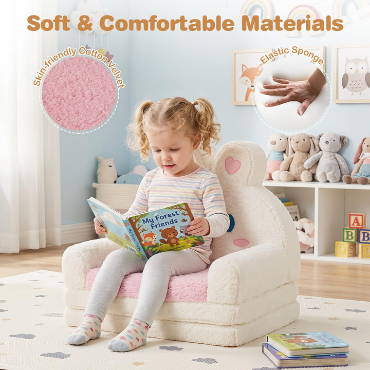 Convertible 2-in-1 Kids Sofa to Lounger  Fold-Out Toddler Couch with Removable Cover
