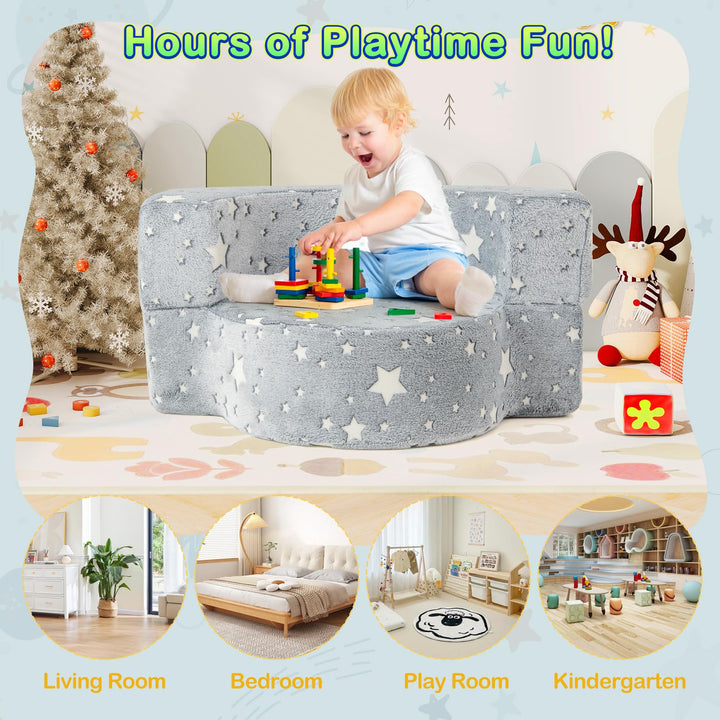 2-in-1 Toddler Sofa Chair, Glow in the Dark Kids Couch with Washable Cover