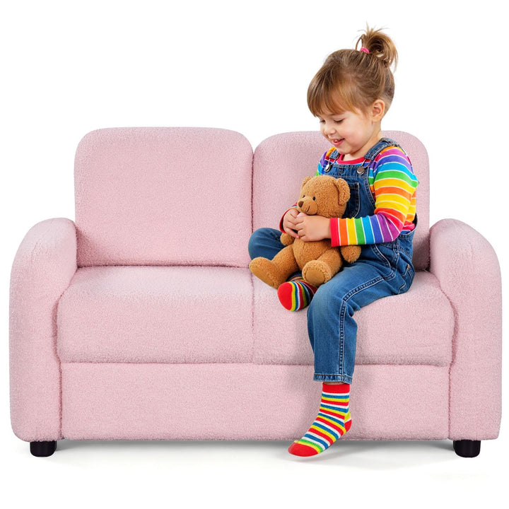 2-Seat Kids Sofa, Toddler Sofa Couch w/Soft Teddy Fleece Upholstery &amp; Solid Wooden Frame