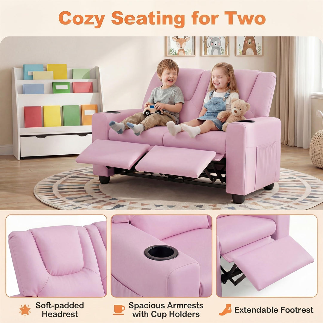 2-Seater Kids Recliner, Double Toddler Loveseat Sofa w/2 Cup Holders